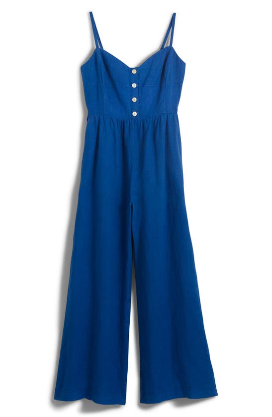 Shop Madewell Sleeveless Wide Leg Linen Jumpsuit In Pure Blue