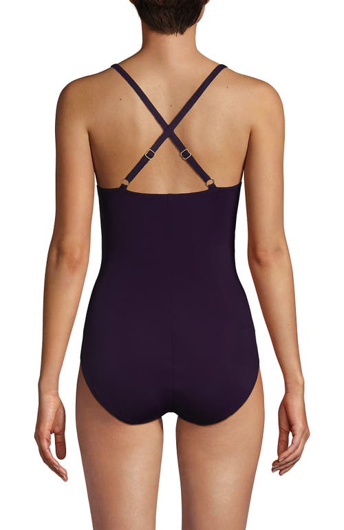 Shop Lands' End Slender Suit V-neck Pleated X-back One Piece Swimsuit Adjustable Straps In Blackberry