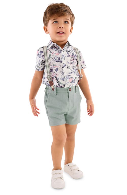 Shop Next Kids' Floral Button-up Shirt, Shorts & Suspenders Set In Blue