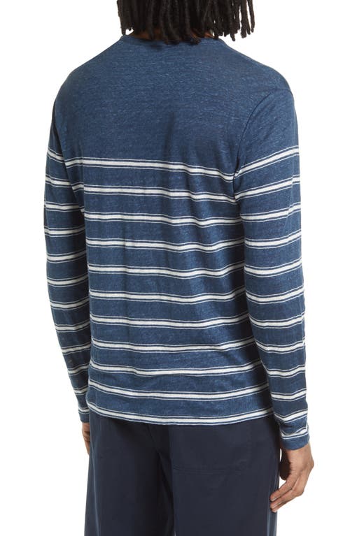 Shop Vince Stripe Crewneck Linen Sweater In Brisk Blue/optic White