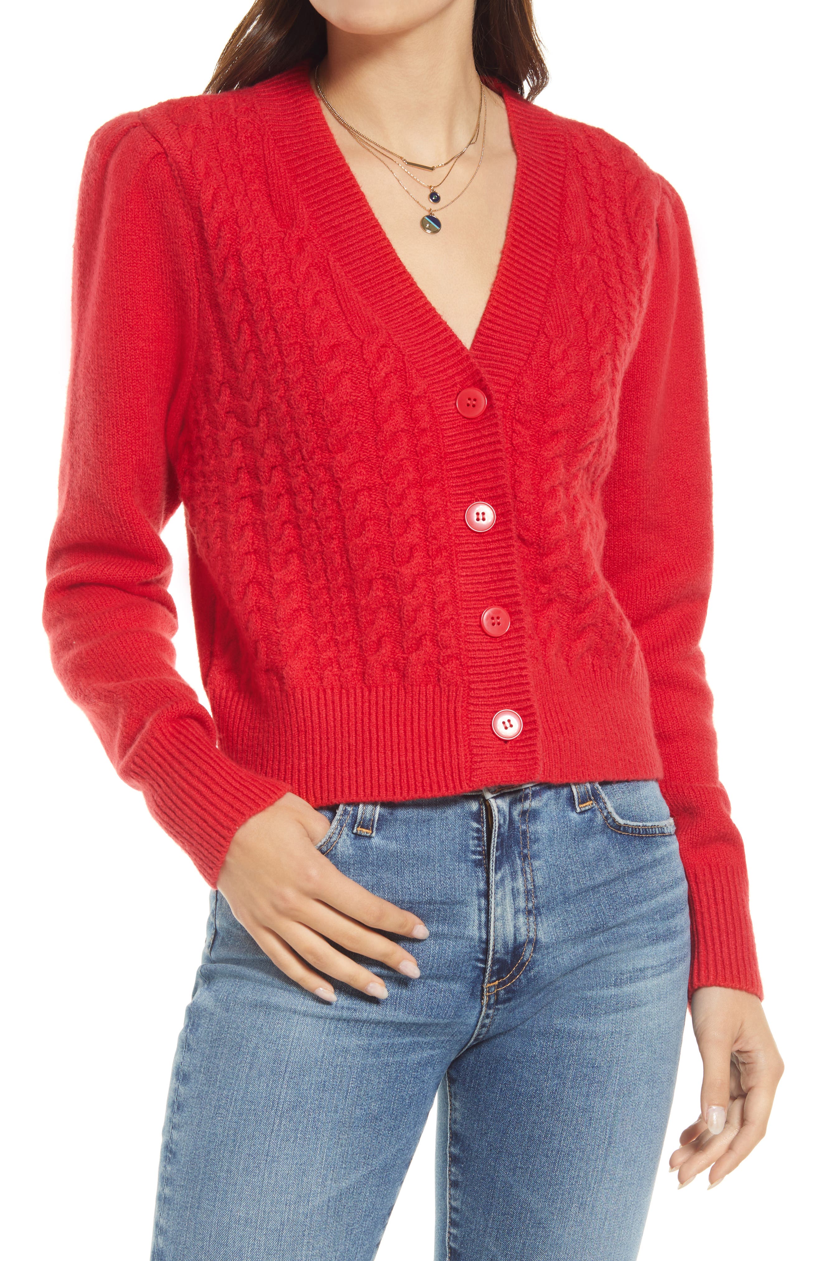red cardigan