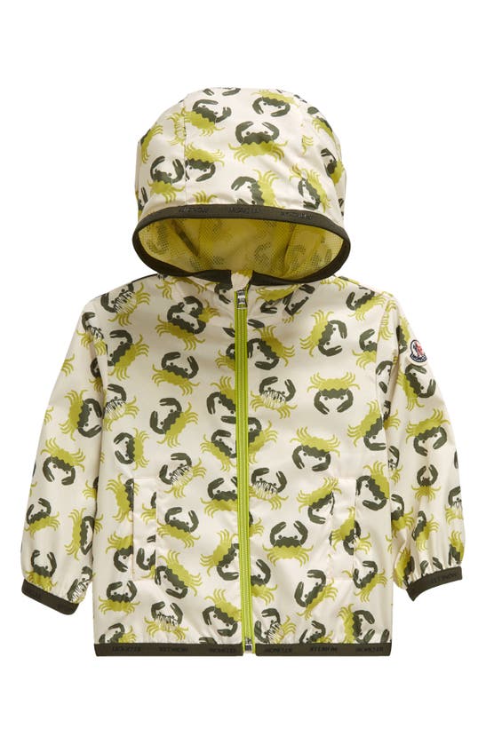 Shop Moncler Kids' Carama Crab Print Hooded Jacket In Green