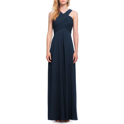 #levkoff Crisscross Bodice Chiffon Gown, Blue