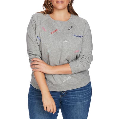Plus Size Court & Rowe Embroidered French Terry Sweatshirt, Grey