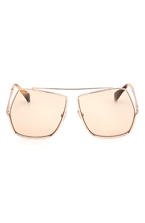 Max Mara 64mm Geometric Sunglasses in Shiny Rose Gold /Brown at Nordstrom