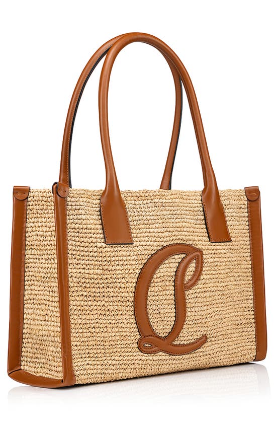 Shop Christian Louboutin Small By My Side Raffia & Leather Tote In Natural/ Cuoio/ Cuoio