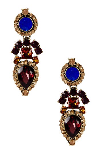 Shop Olivia Welles Janine Crystal Drop Earrings In Oxidized Brass/topaz