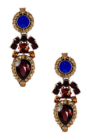 Olivia Welles Janine Crystal Drop Earrings In Oxidized Brass/topaz