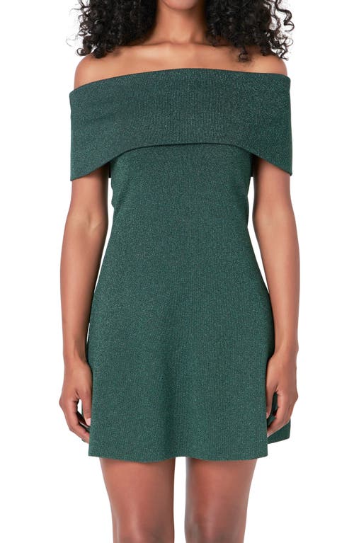 Endless Rose Metallic Off The Shoulder Knit Minidress In Green