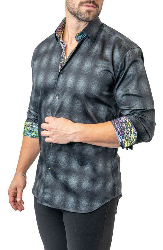 Shop Maceoo Fibonacci Carbon 17 Contemporary Fit Button-up Shirt In Black