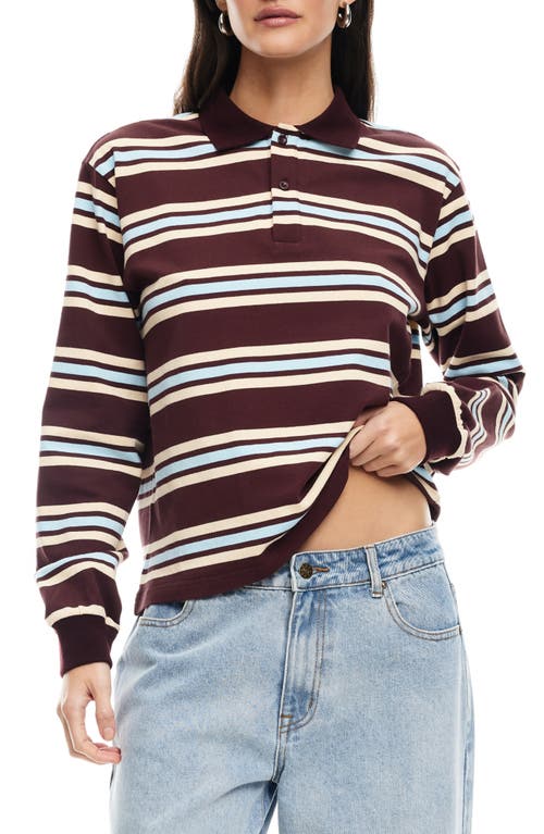 LIONESS LIONESS LEISURE STRIPE LONG SLEEVE COTTON POLO SHIRT 