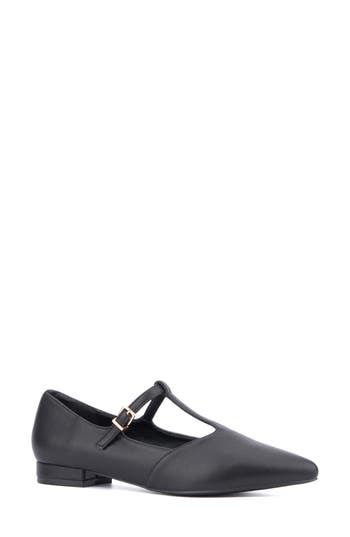 Shop New York And Company Vlada T-strap Flat In Black