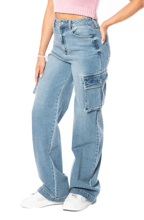Juicy Couture Logo Wide Leg Cargo Jeans In Med Indigo Wash