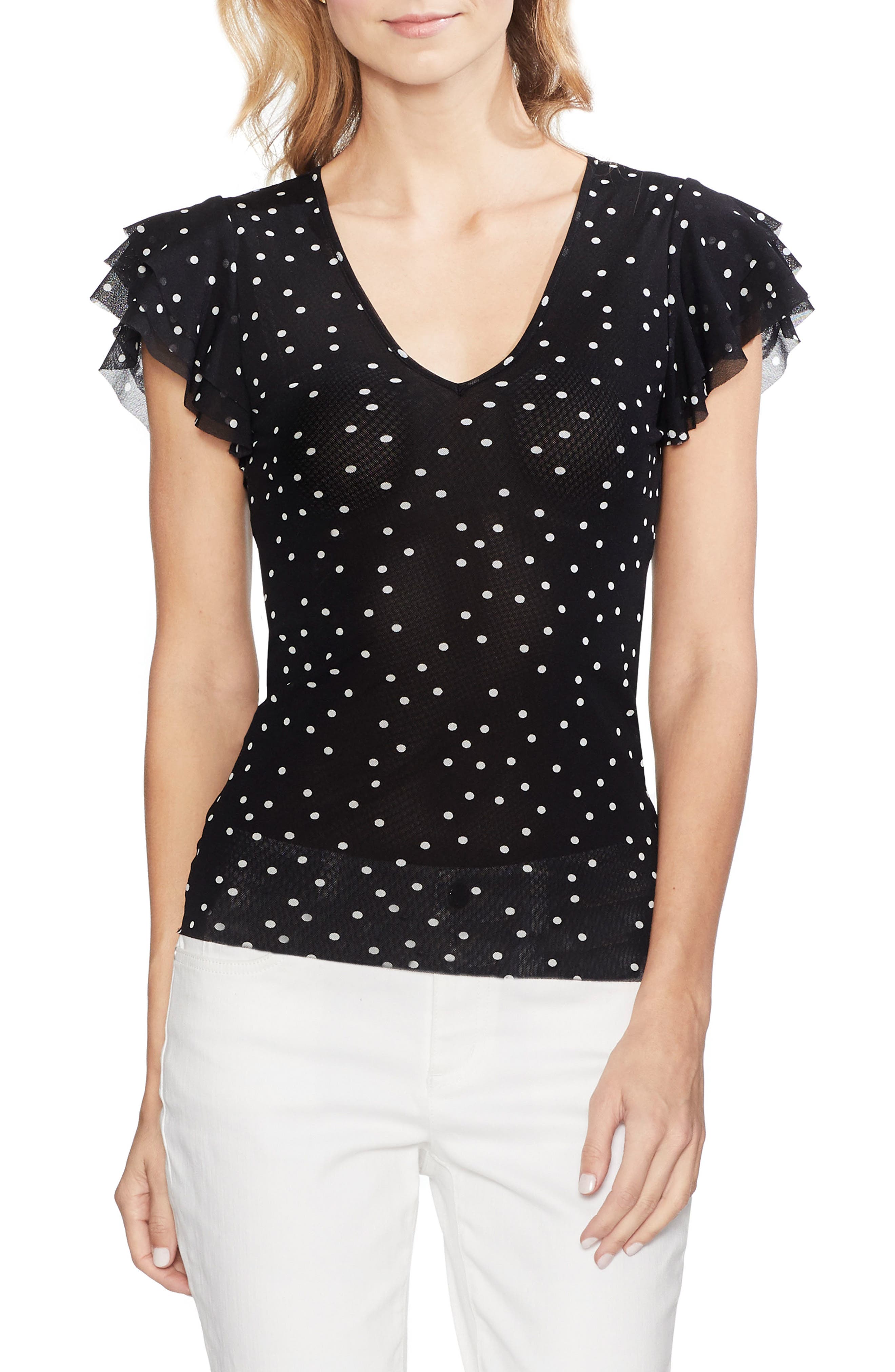 polka dot ruffle sleeve top