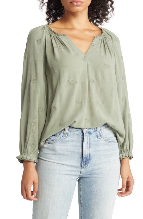 Wit & Wisdom Embroidered Split Neck Top in Dried Thyme