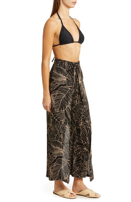 Shop Elan Print Cover-up Wrap Pants In Black/natural Tropics