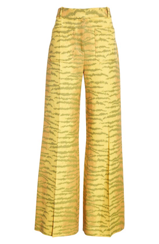 Shop Victoria Beckham Alina Tiger Stripe Wool Blend Wide Leg Pants In Tiger Allover - Yellow/ Maple