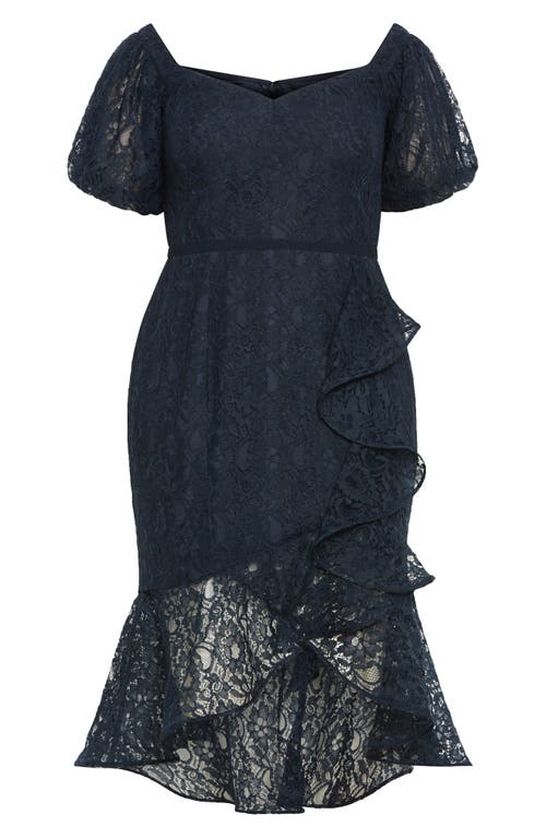 City Chic Lily Off The Shoulder Lace Dress In Navy