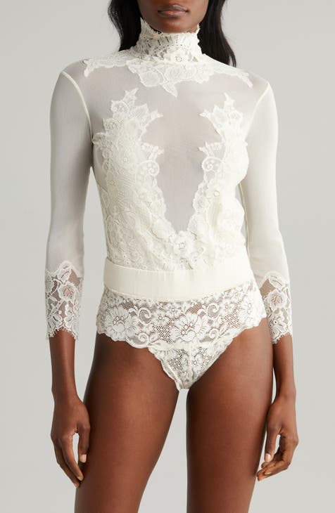 Godiva French Lace Bodysuit In Ivory –