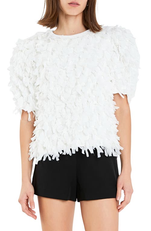 English Factory Puff Sleeve Textured Ribbon Top at Nordstrom,