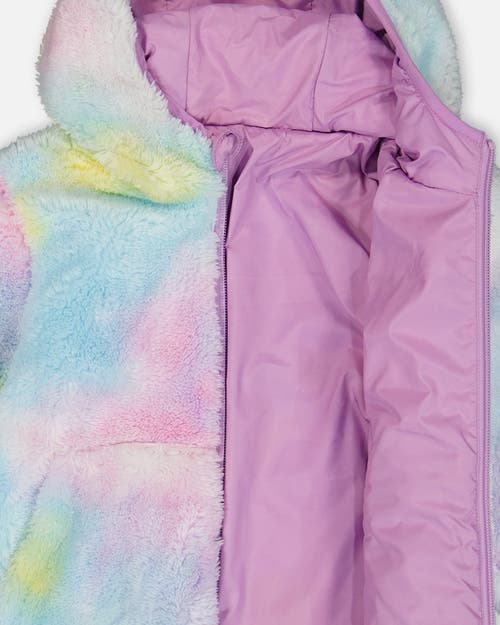 Shop Deux Par Deux Girl's Reversible Plush Jacket Lilac Tie Dye In Lupine