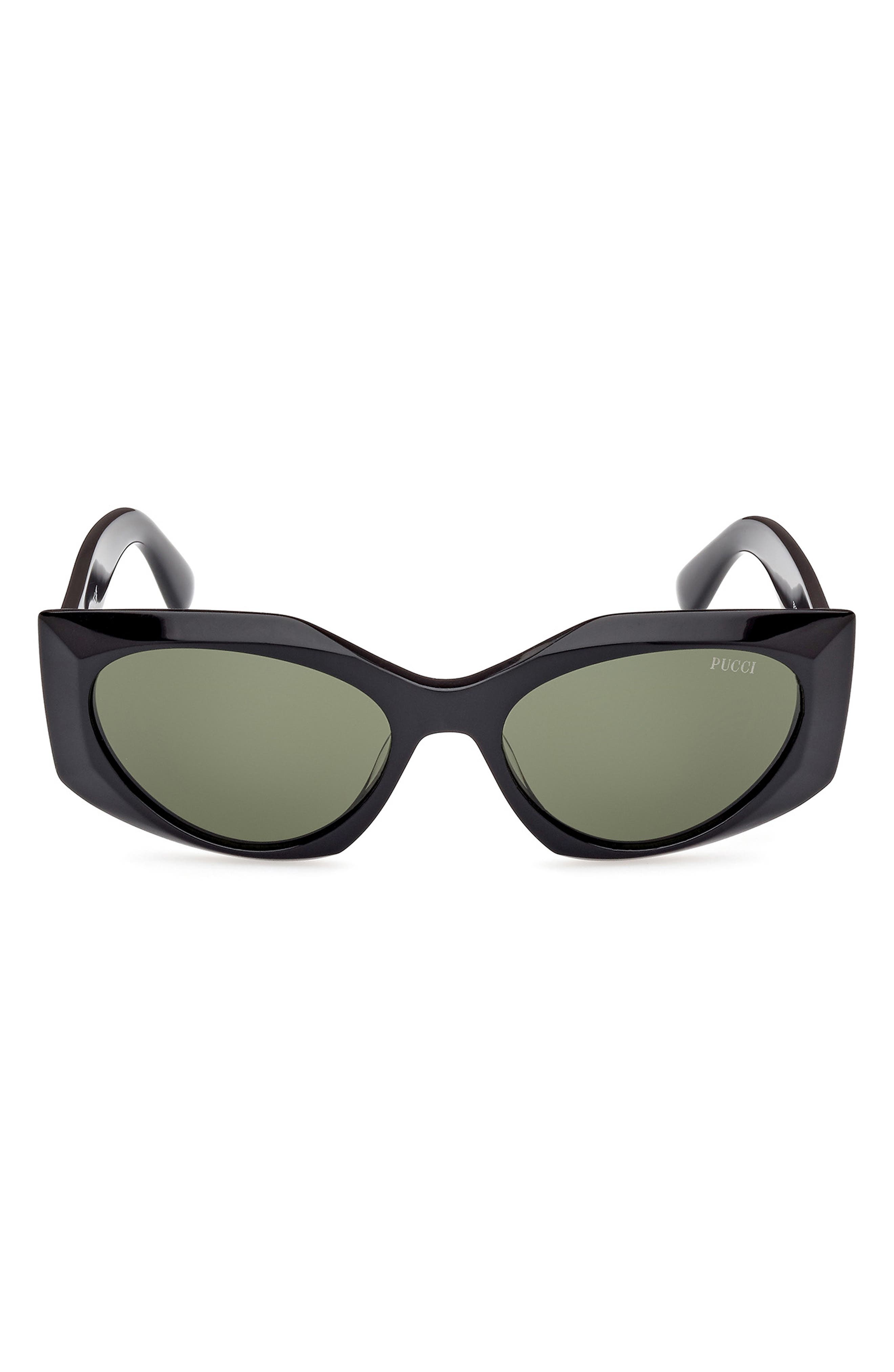 Emilio Pucci Geometric 55mm Sunglasses in Shiny Black /Green 