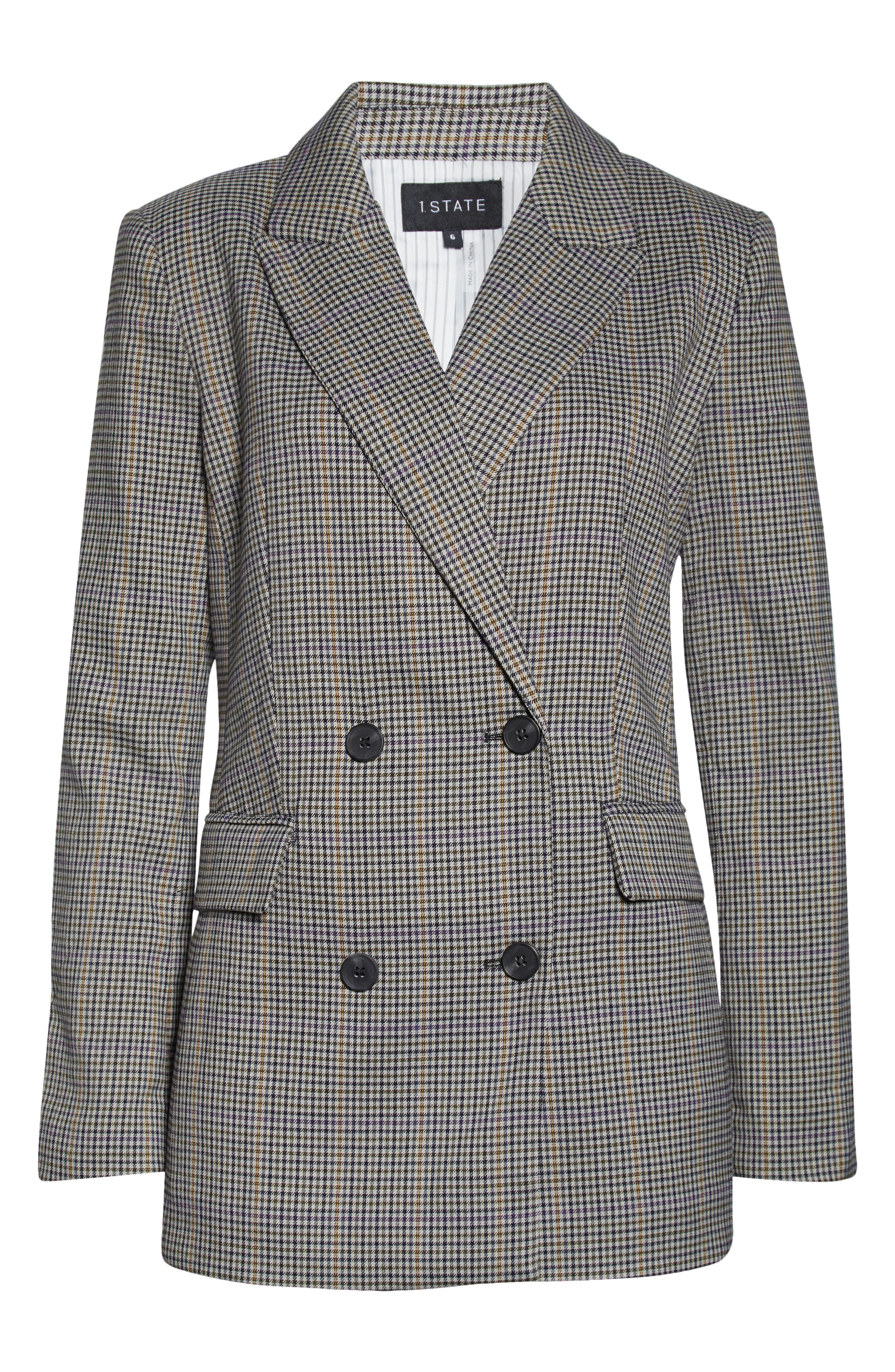 1.STATE Plaid Double Breasted Blazer 
