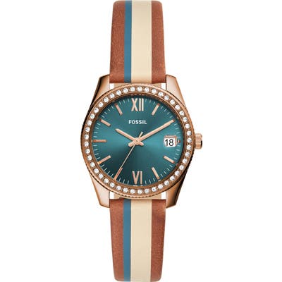 Fossil Scarlette Stripe Leather Strap Watch, 32Mm