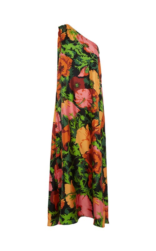 La Doublej Roy Floral One-shoulder Maxi Silk Twill Dress In Wonderland Black