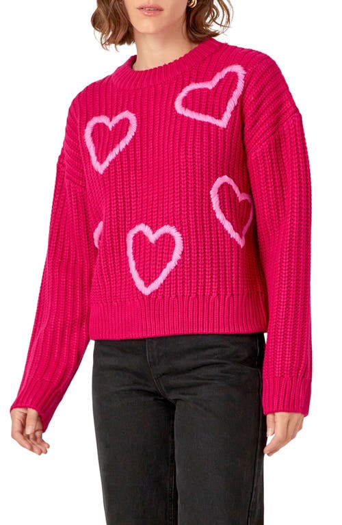 English Factory Heart Stitch Sweater In Fuchsia/pink