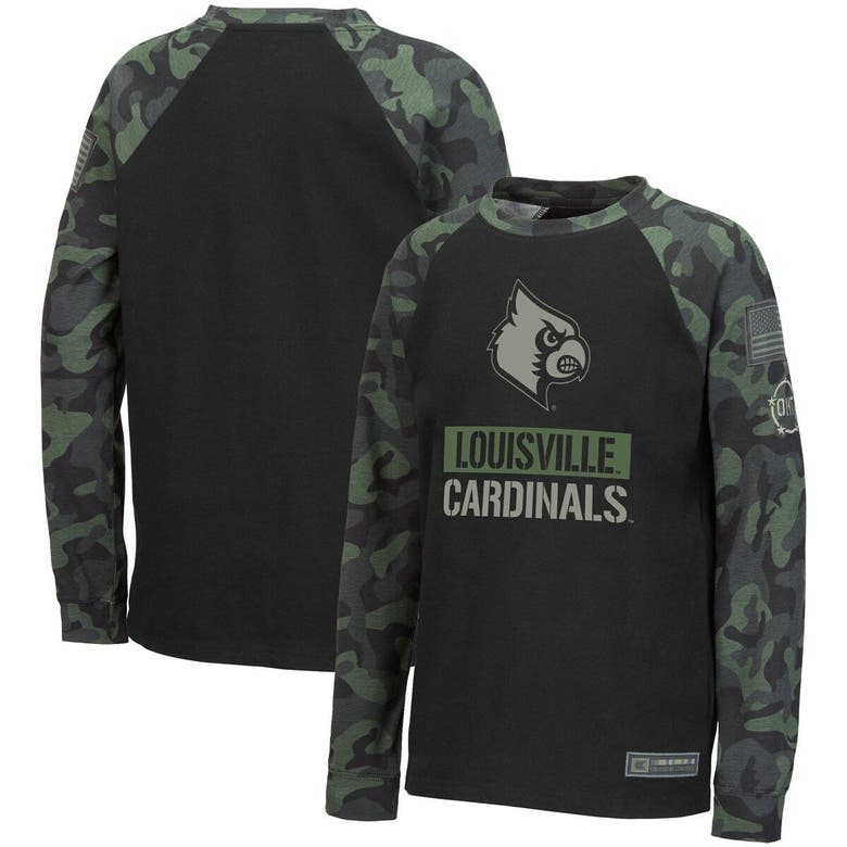 Colosseum Kids' Youth  Black/camo Louisville Cardinals Oht Military Appreciation Raglan Long Sleeve T-shirt