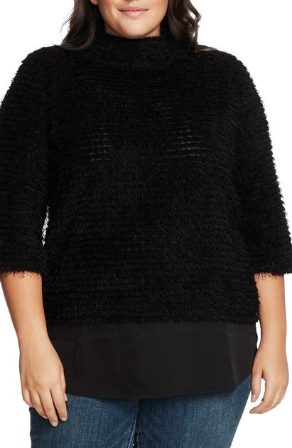 Vince Camuto Eyelash Chenille Sweater In Rich Black