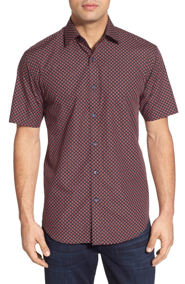 Bugatchi Shaped Fit Short Sleeve Dot Print Sport Shirt | Nordstrom