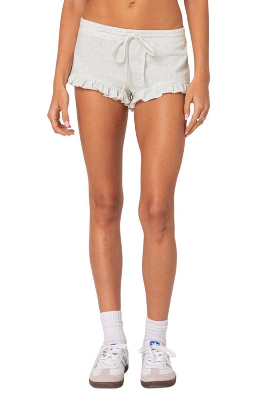 Edikted Randi Ruffle Drawstring Microshorts In Gray-melange