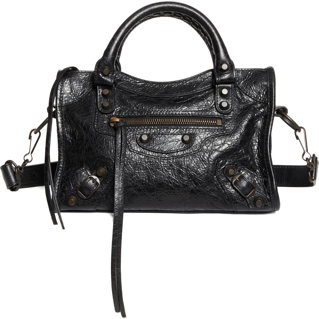 Balenciaga Mini Le City Crinkle Leather Top Handle Bag In 1000 Black