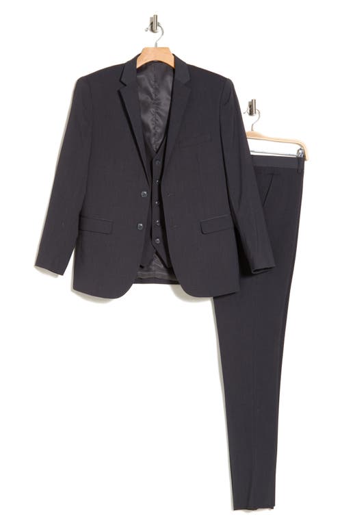 Gino Vitale Skinny Fit Solid Stretch Three Piece Suit In Charcoal