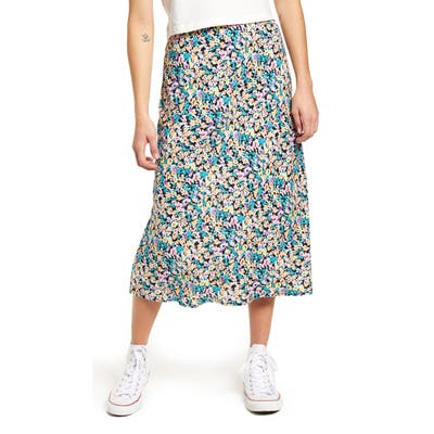 Love, Fire Print Midi Skirt, Blue