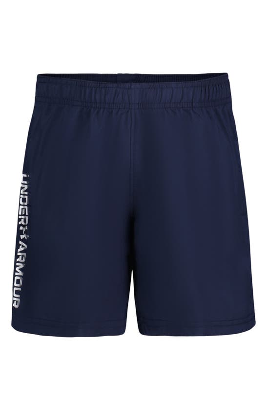 Shop Under Armour Kids' Woven Wordmark Performance Athletic Shorts In Midnight Navy