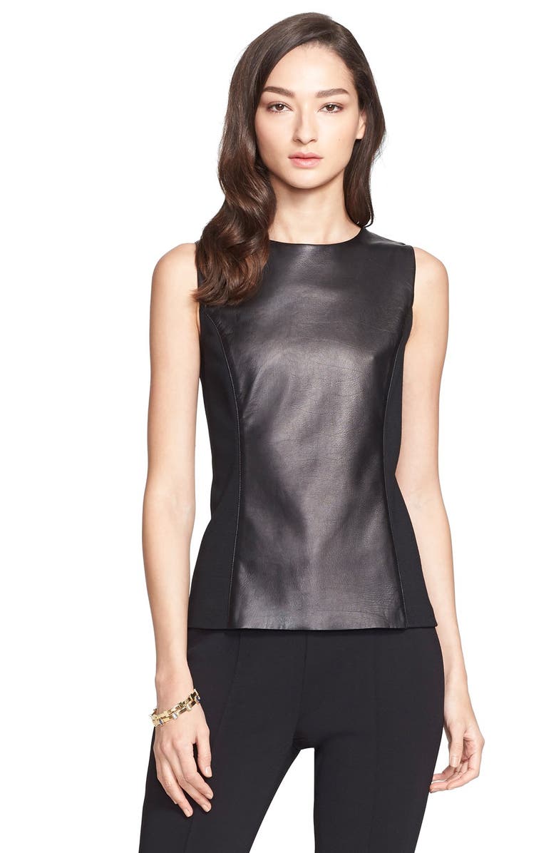 St. John Collection Milano Knit & Leather Shell | Nordstrom