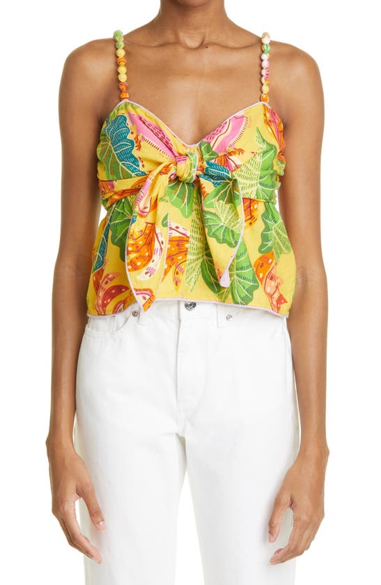Farm Rio Beaks And Bananas Linen Blend Blouse In Yellow ModeSens