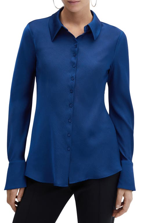 MANGO Textured Satin Button-Up Shirt Medium Blue at Nordstrom,