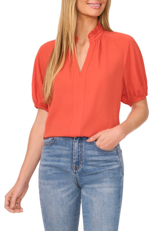 CeCe Ruffle Neck Chiffon Top Chili Orange at Nordstrom,