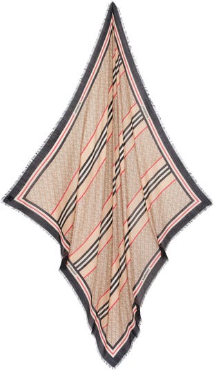 Large TB Monogram Stripe Wool & Silk Gauze Scarf