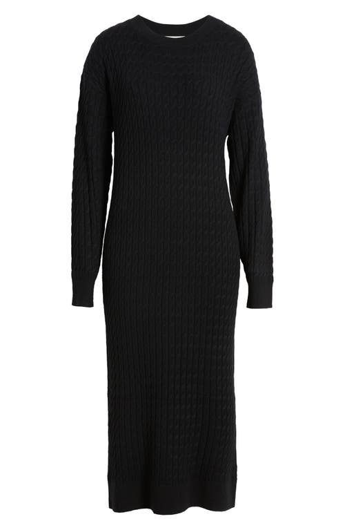 Shop Treasure & Bond Cable Stitch Long Sleeve Midi Sweater Dress In Black