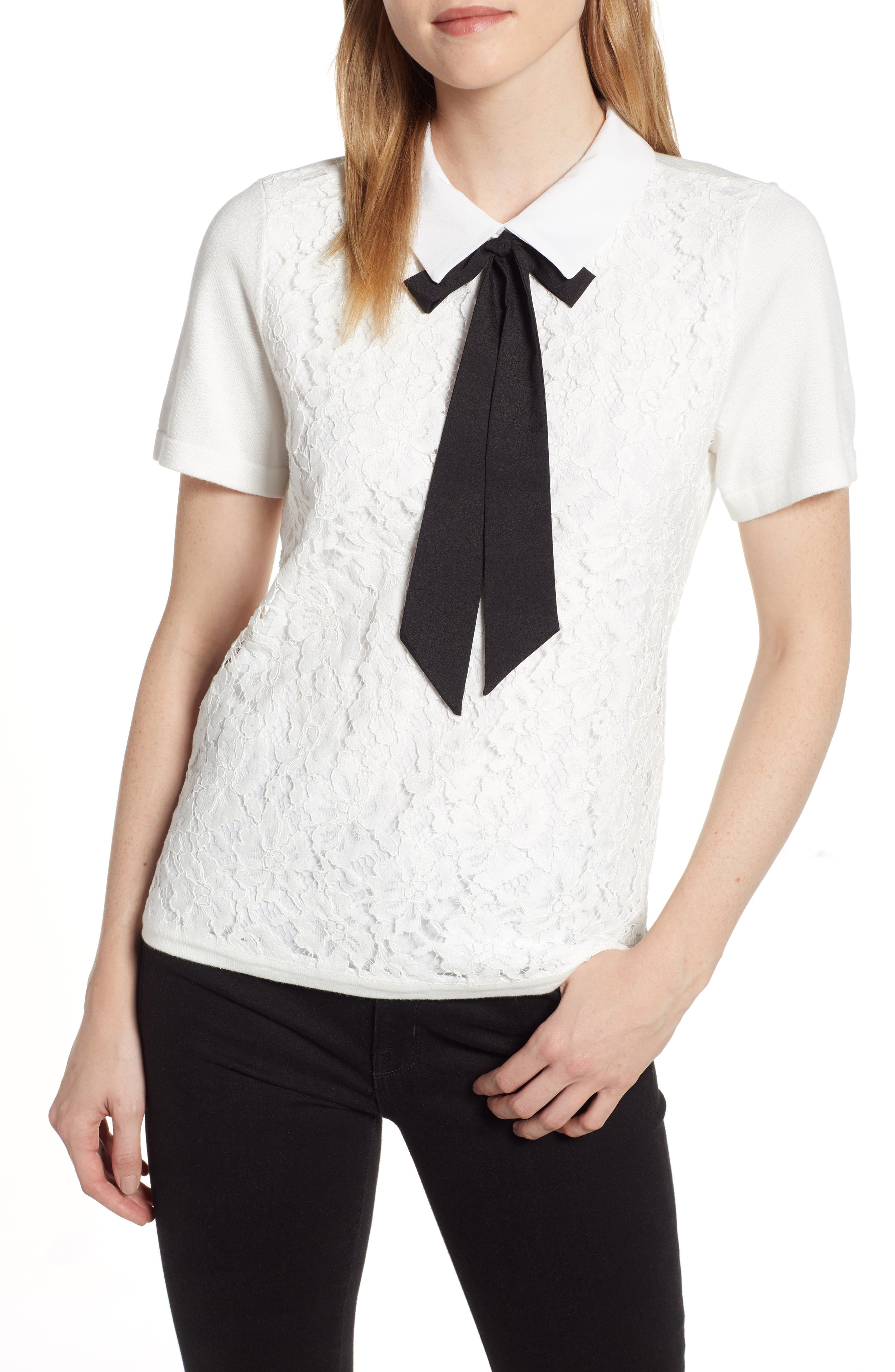 Karl Lagerfeld Paris Lace Front Sweater | Nordstrom