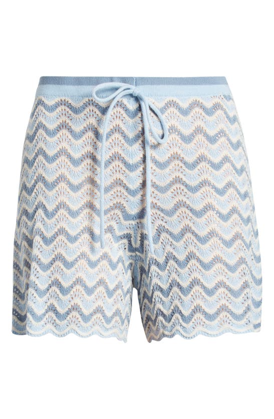 Shop Noisy May Sadie Wavy Stripe Pointelle Pull-on Knit Shorts In Cerulean Allure Eggnog