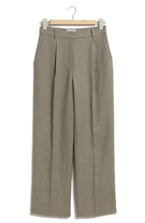 & Other Stories Wide Leg Linen Pants In Green