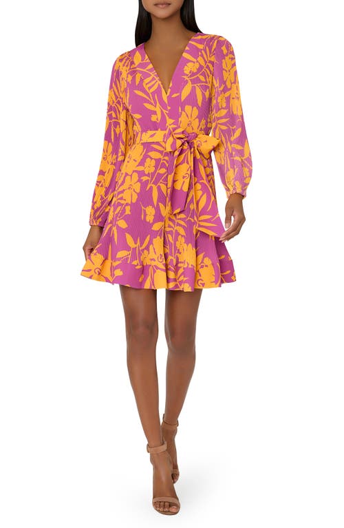 Milly Liv Marigold Print Long Sleeve Tie Waist Dress Pink Multi at Nordstrom,