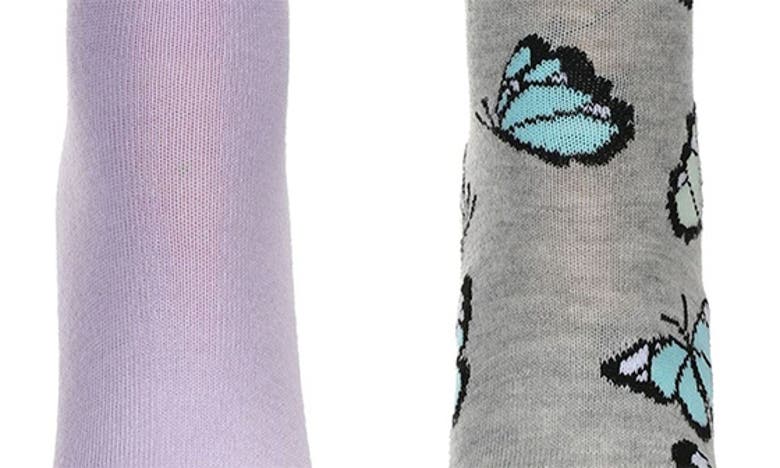 Memoi Assorted 2-pack Decorative Athletic Quarter Socks In Charcoal Gray/ Lavender