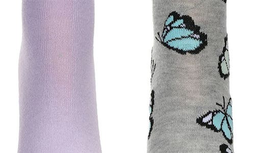 Shop Memoi Assorted 2-pack Decorative Athletic Quarter Socks In Charcoal Gray/lavender